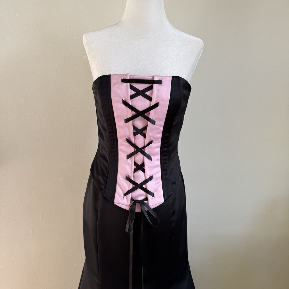 Vtg Jessica McClintock Gunne Sax Corset Lace Up Black 4 5 6 Strapless Gown Dress - Picture 2 of 14